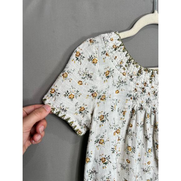 Cousin Earl Beige Yellow Floral Babydoll Peasant Top Sz XS Cottagecore Boho - Picture 6 of 12
